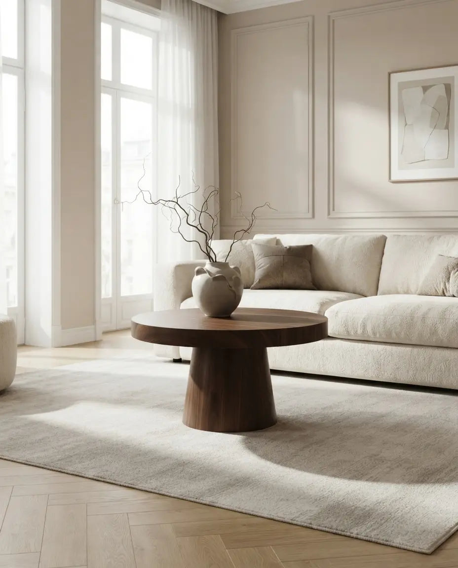 Modern round wood coffee table