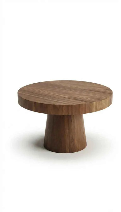 Round solid wood coffee table with a pedestal base