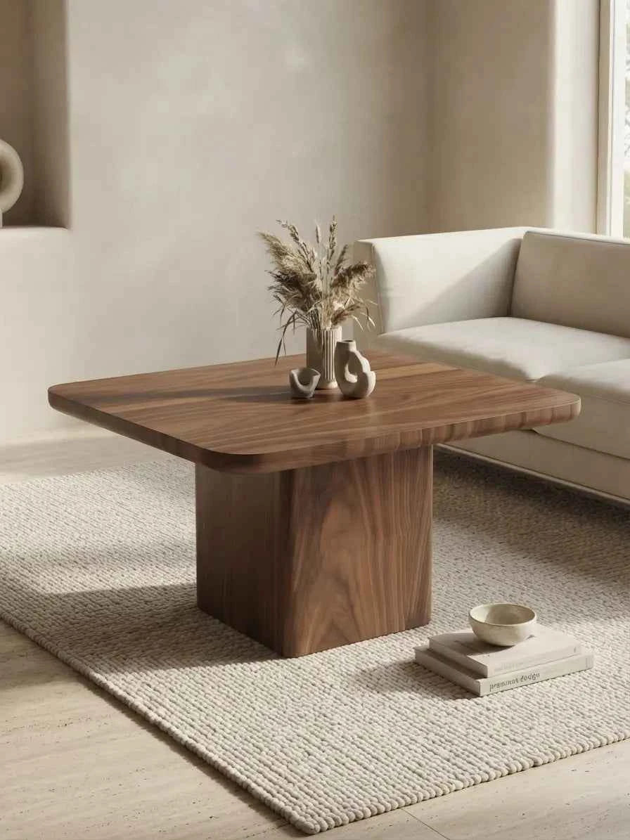 Wooden accent coffee table with a sculptural base