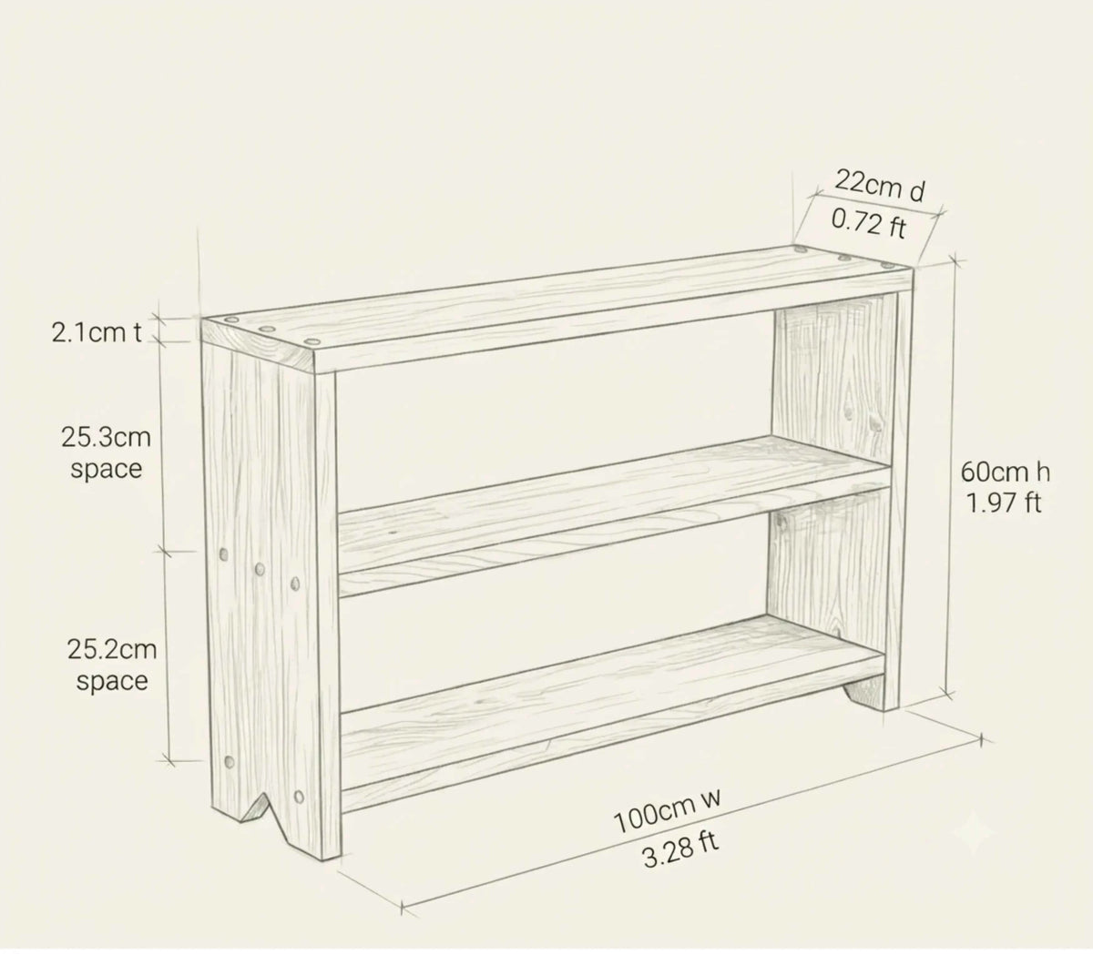 Low wooden bookcase in a small space