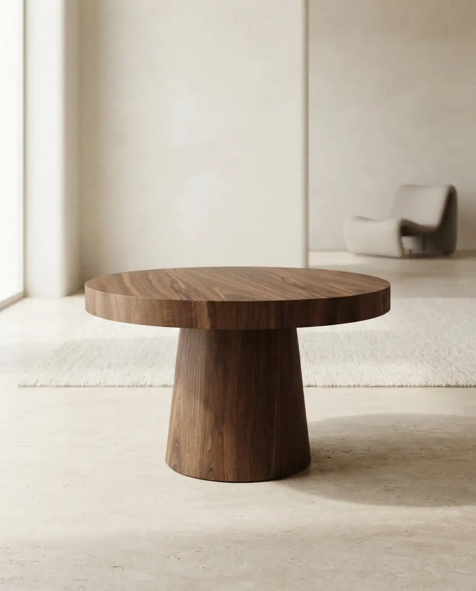 Handcrafted round solid wood coffee table