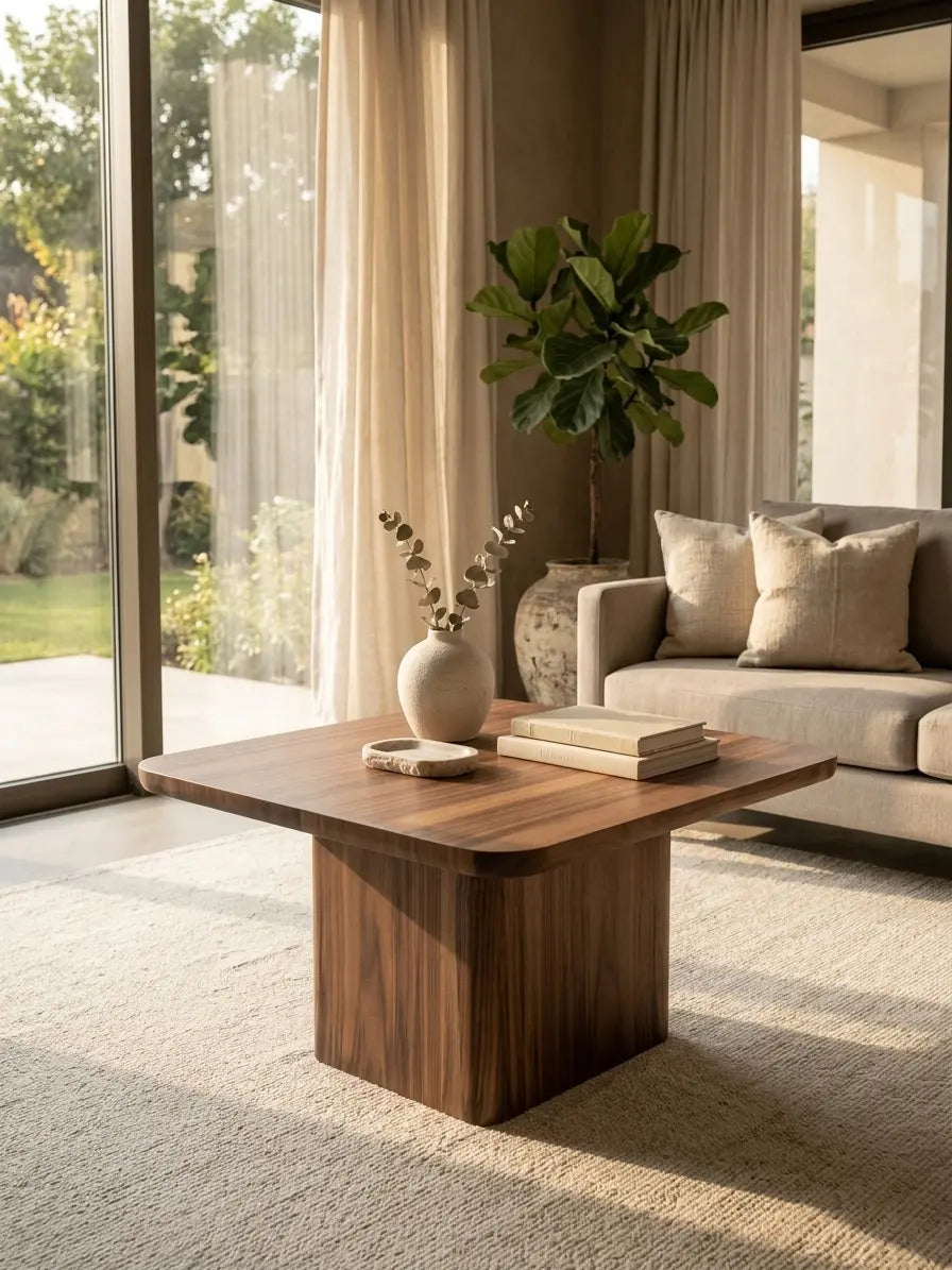 Modern wooden coffee table with rounded edges